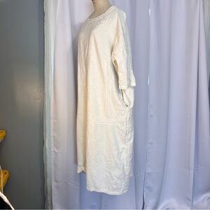 Buykud women’s long short sleeve off white tunic dress boat neck with pockets M